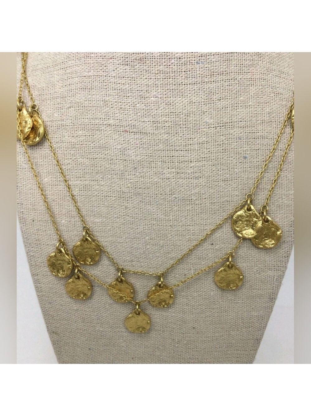 Madewell Goldtone Textured Coin Dual Strand Necklace 29"